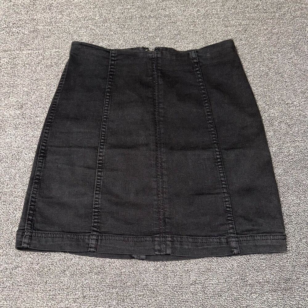 Free People Denim Mini Skirt Womens 2 Black Stretch Dark Wash Casual Back Zipper